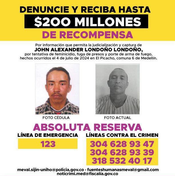 200 millones de recompensa por el responsable del asesinato de su expareja en Medellín