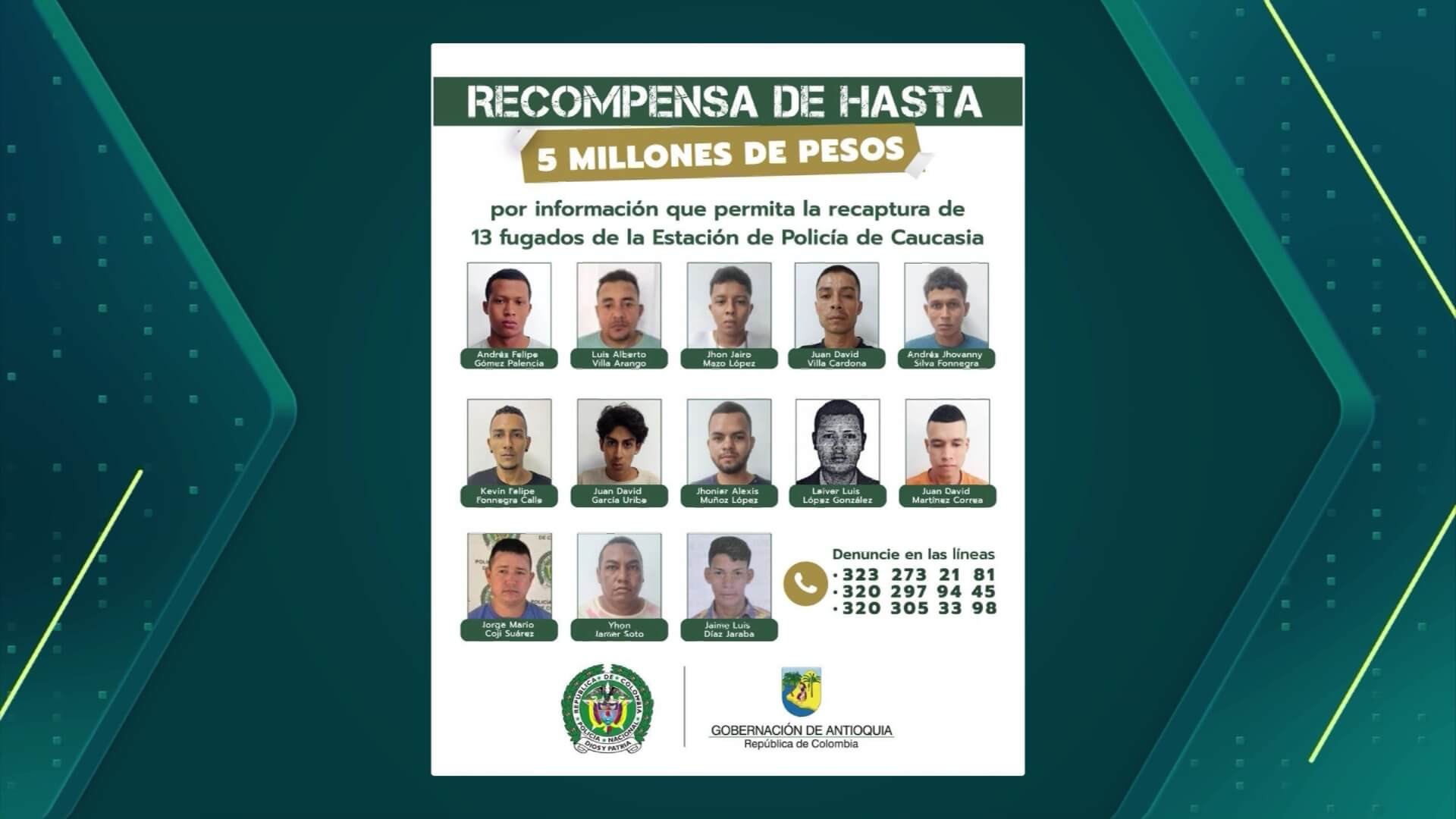 Recompensa por 13 prófugos en Caucasia