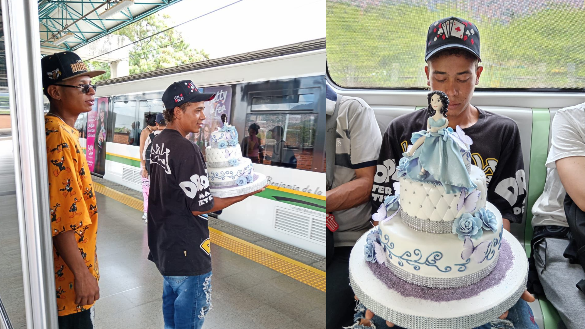 El diseño de la torta combina rosas y colores en tonos pasteles azul y morado. Fotos: Metro de Medellín