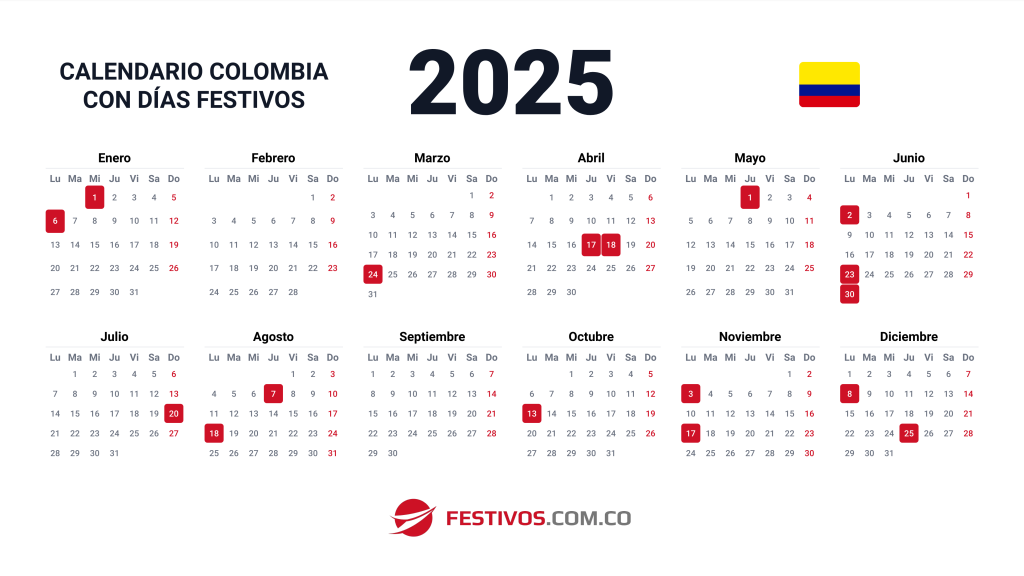 Festivos en Colombia para el año 2025