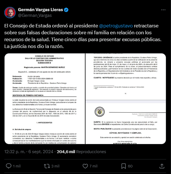 Petro a retractarse por declaraciones contra Vargas Lleras