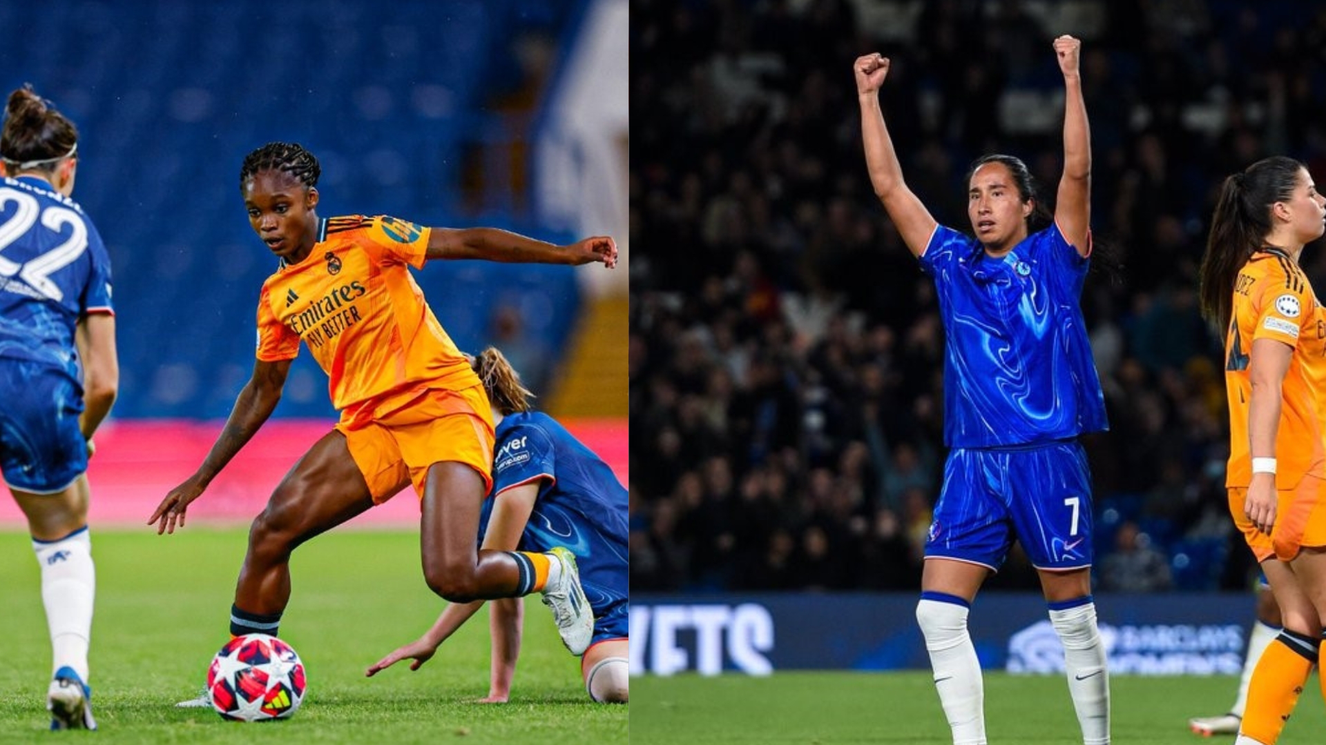 Foto cortesía: @ChelseaFC_Sp y @realmadridfem. Las dos colombianas la rompieron en el estreno de la fase de grupos de la Champions League femenina. Se volverán a encontrar si son llamadas por la Selección, en los partidos amistosos ante Brasil, el 26 y 29 de octubre.