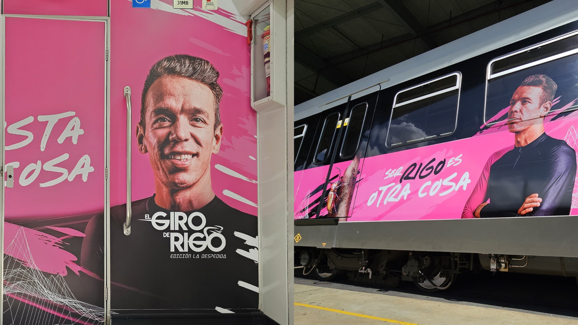 Este es el vagón del Metro de Medellín en honor a Rigoberto Urán