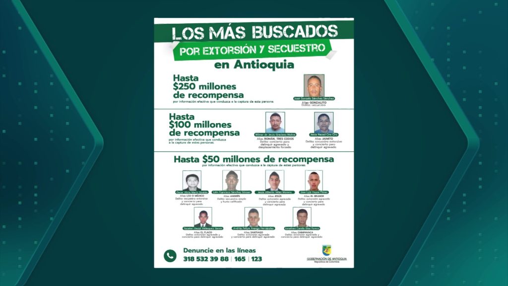 Gobernación de Antioquia lanza el cartel de los más buscados