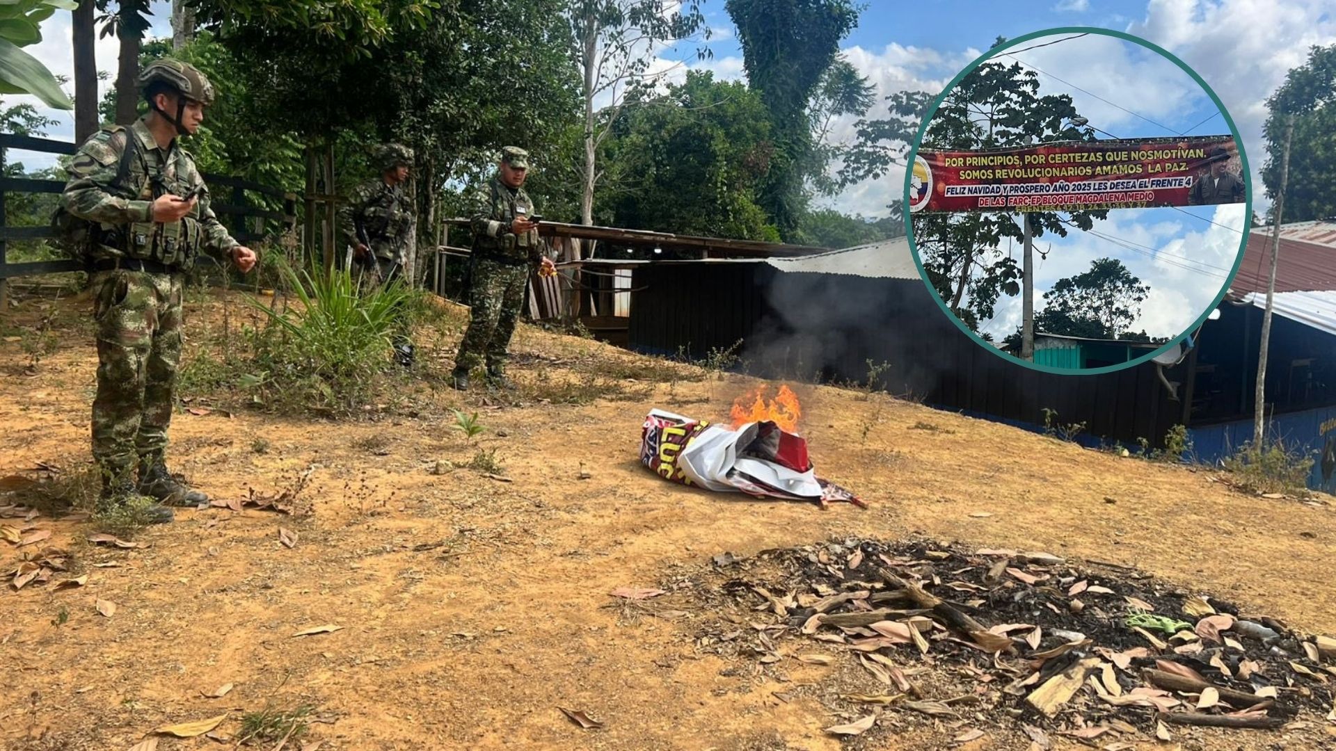 Ejército destruyó pasacalle con el que disidencias Farc intimidaron en Segovia