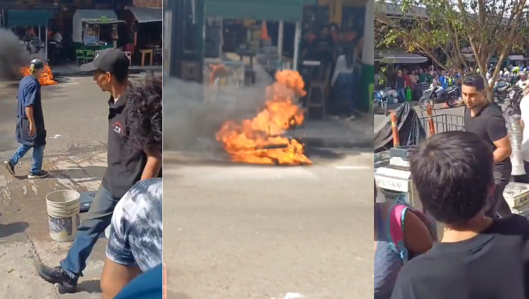 Video | Prendió fuego a su motocicleta en un procedimiento de tránsito en Medellín