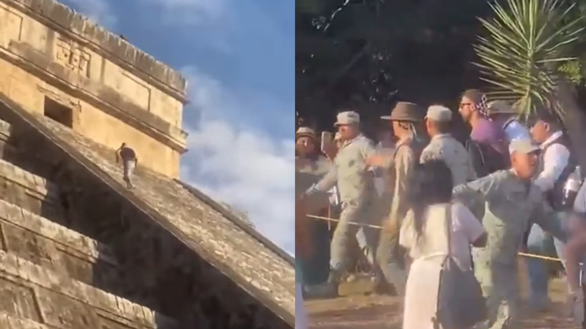 Turista alemán escala la pirámide de Chichén Itzá